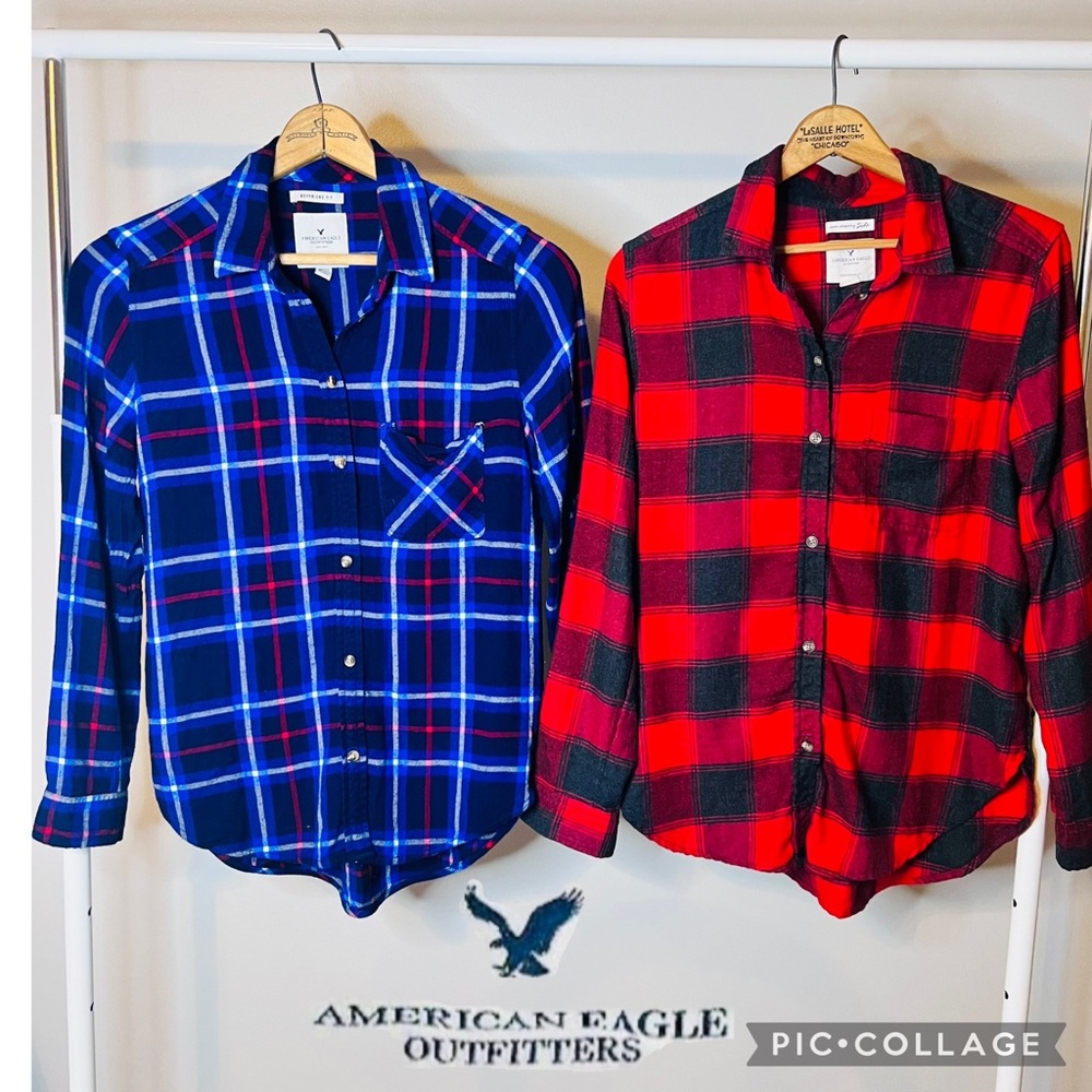 American Eagle Women Size S Plaid Shirts Lot of 2 Button up Long Sleeves…